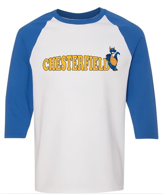Youth Raglan 3/4 Sleeve Baseball Tee – Royal Blue & White with Chilling Chester