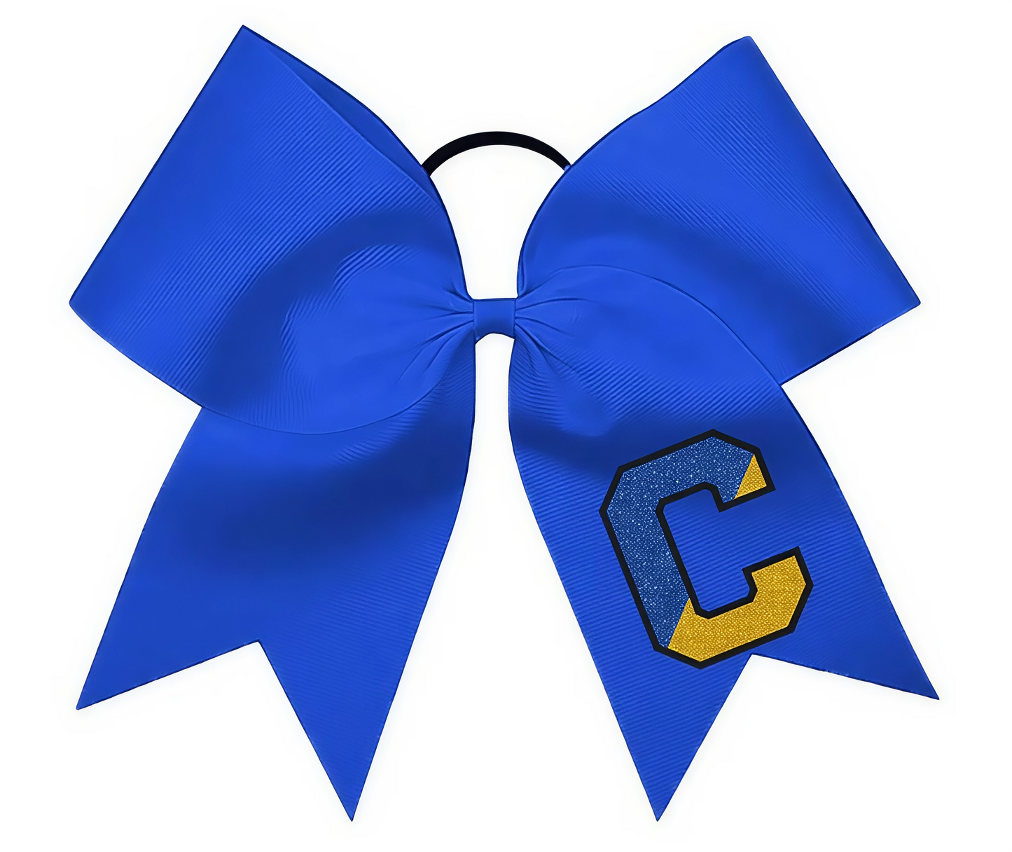 Royal Blue Grosgrain Hair Bow – Yellow & Blue Glitter “C”