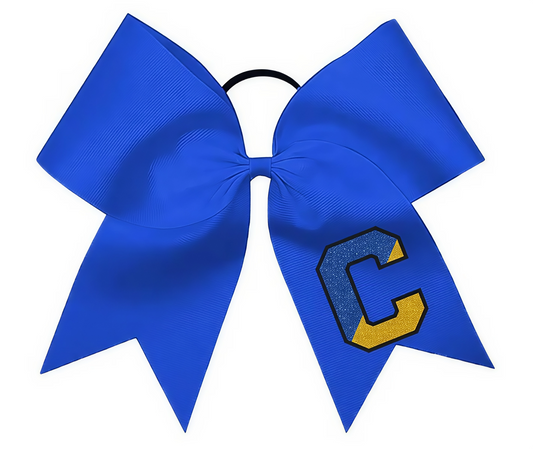 Royal Blue Grosgrain Hair Bow – Yellow & Blue Glitter “C”