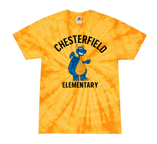Youth Tie-Dye Tee – Yellow with Spirited Chester the Dragon