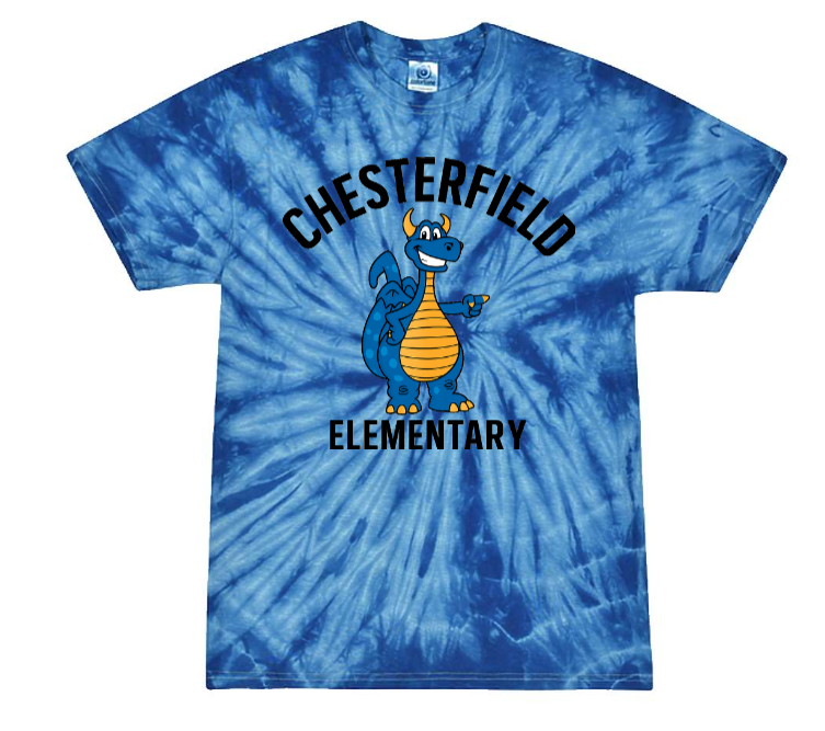 Youth Tie-Dye Tee – Royal Blue with Spirited Chester the Dragon