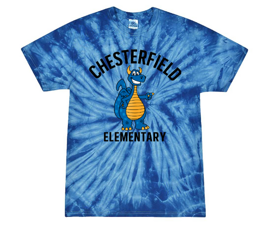 Youth Tie-Dye Tee – Royal Blue with Spirited Chester the Dragon