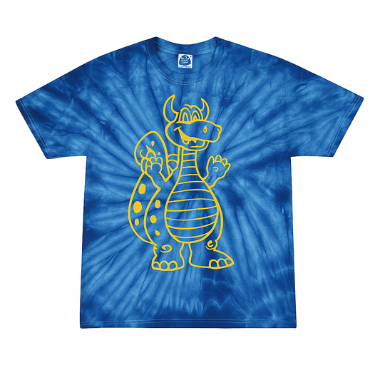 Youth Tie-Dye Tee – Royal Blue with Chester the Dragon Outline