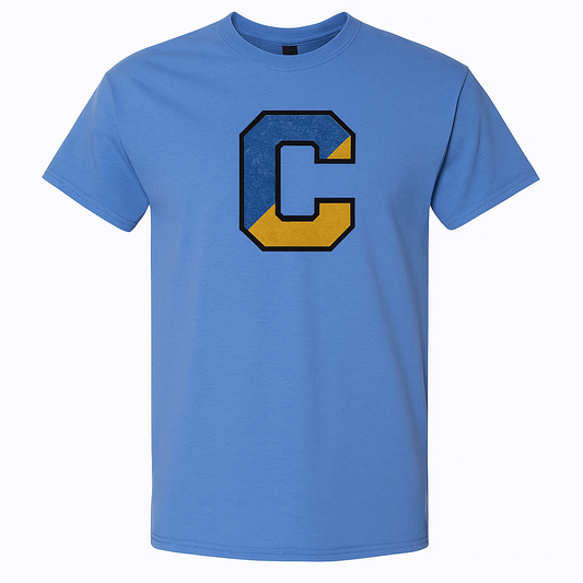 Youth Heather Royal Blue Tee – Yellow & Blue Glitter “C”